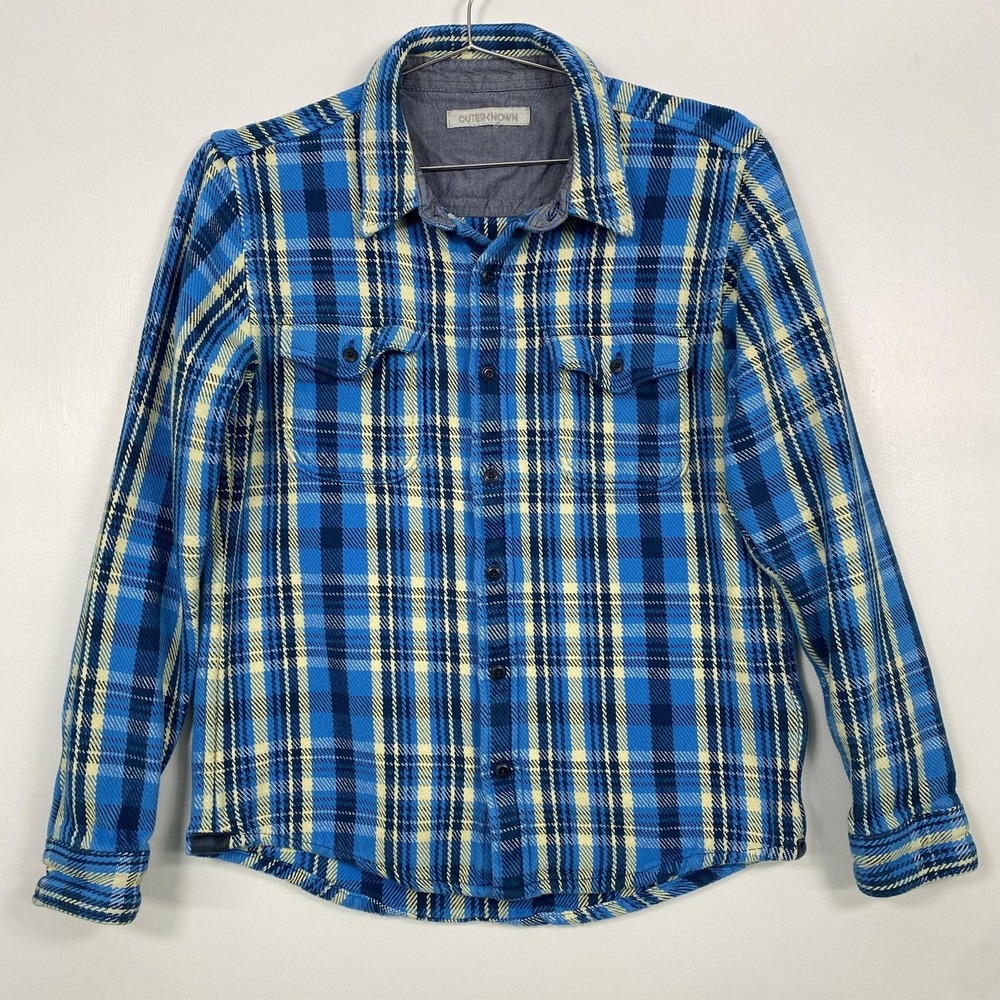 Outerknown Shirt Mens Medium Blue Plaid Flannel Button Front Long Sleeve Casual